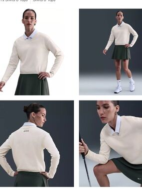 Nike Cream V Neck Long Sleeve Golf Top